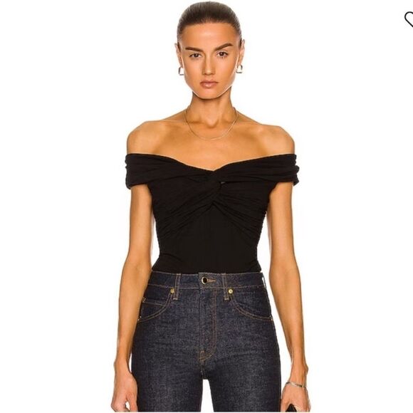 Khaite NWT Cerise Women's Off-the-Shoulder Twisted Bodysuit Black Small $890 - Picture 6 of 13